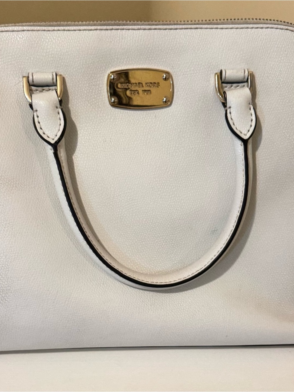Michael Kors White Leather Satchel with Gold Plaque